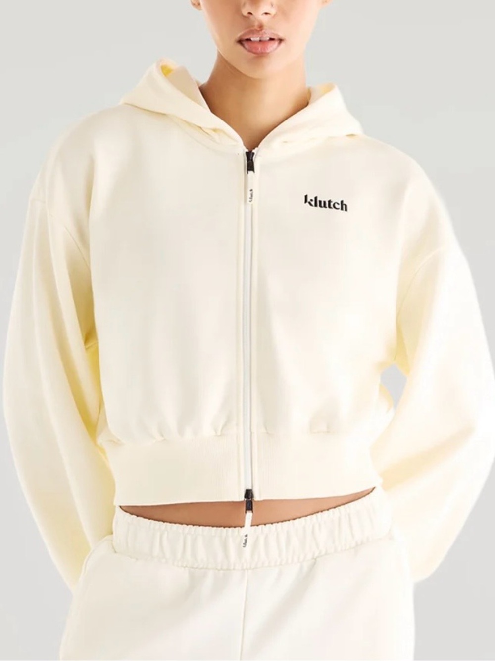 Klutch Athletics Cotton French Terry Cropped Full-Zip Hoodie Sweatshirt - Angora